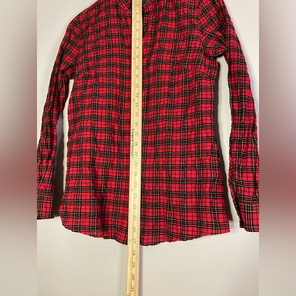 J. McLaughlin Ruffle collar Plaid red XS Blouse button down Christmas - Picture 8 of 8